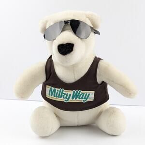 Vintage 1996 Mars Milky Way Candy Bar Plush Polar Bear White Sunglasses 10” HTF